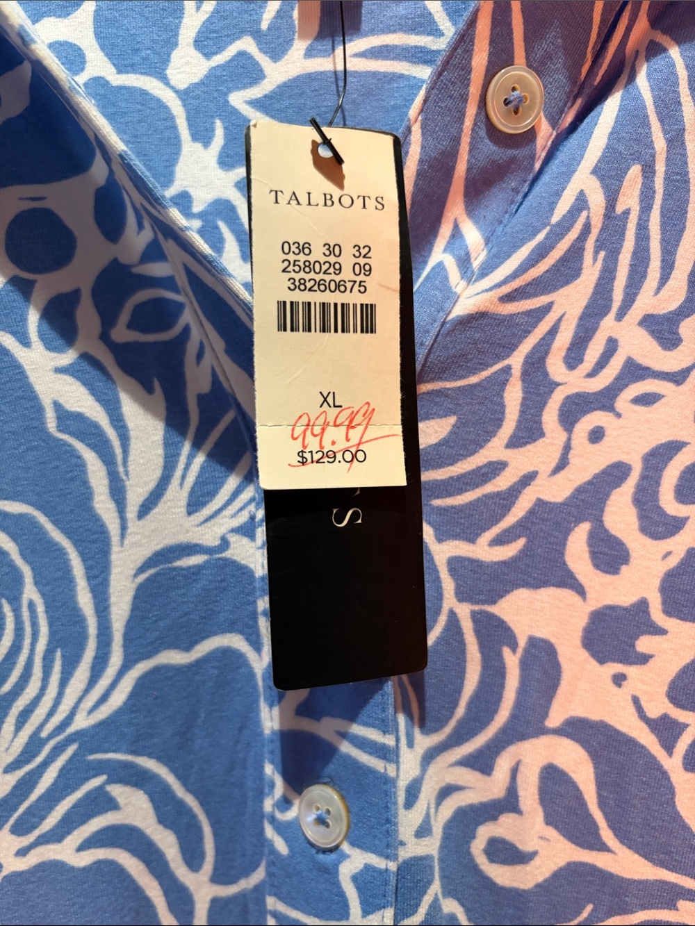 Talbots NWT Dancing Flowers Belted Fit & Flare Shirtdress Blue White Size - Picture 3 of 4